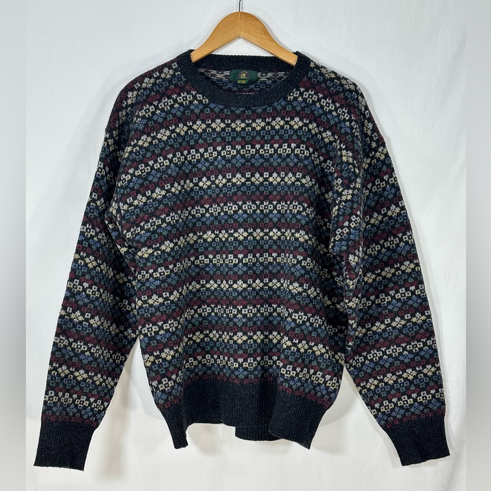 Vintage Club Room 100% Pure Wool Sweater Large Multicolor  Grey Men’s 80’s 90’s